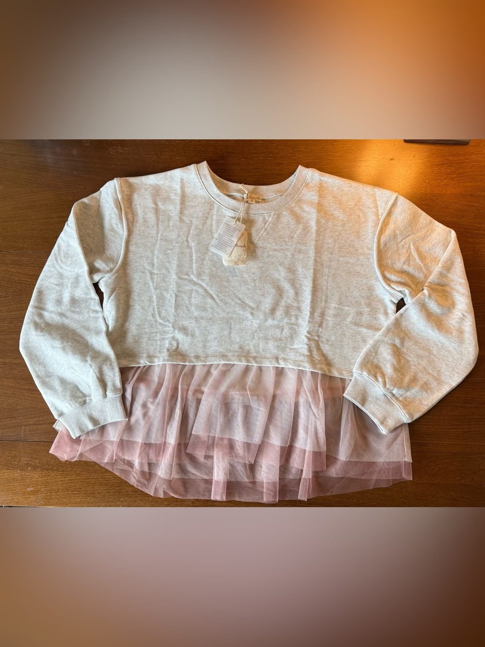 Hem & Thread Gray Pullover with Blush Tulle Tiered Hem - Picture 3 of 15